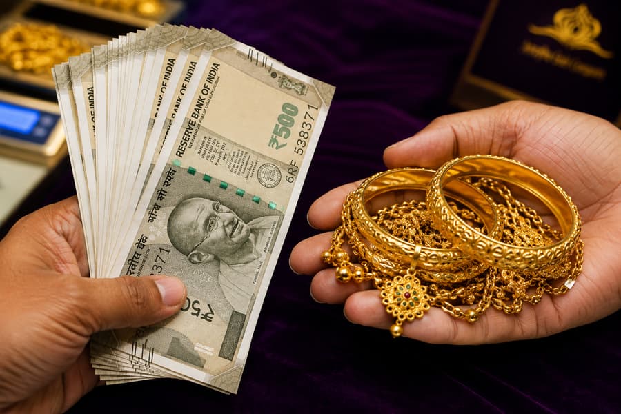 Instant cash exchanged for gold jewellery at Amogha Gold Company, Bengaluru